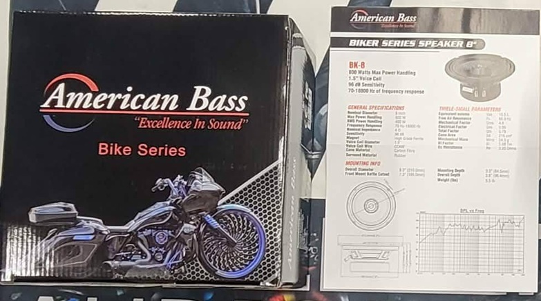 American Bass BIKER 8 Inch Speaker packaging and owners manual